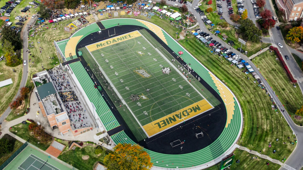 Aerial View of the football field and renovated track.